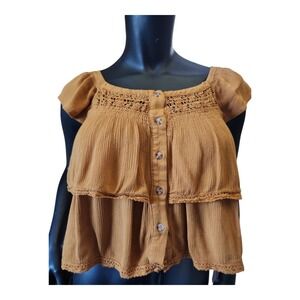 Arizona‎ Jean Co Blouse Womens M Bronze Tiered Cropped Short Sleeve Top Used
